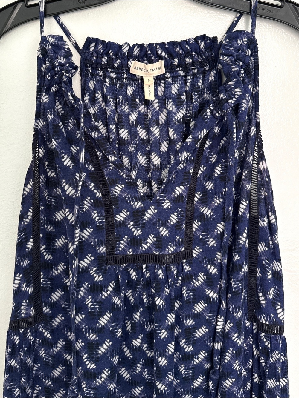 Rebecca Taylor Silk Blend Printed Maxi Dress Blue Tie Neck Sleeveless Size 6 - Picture 5 of 8